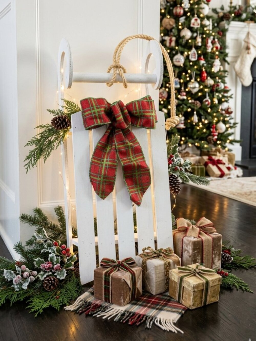 Decorative White Christmas Sleigh 23"x9"x6"